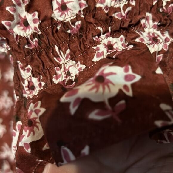 Daydress Block Printed Long-Sleeve Floral Print Dress Rope Tie Button Cottage Co - Picture 5 of 9